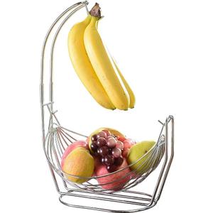 Jiallo Silver Fruit Basket with Banana Hanger