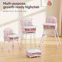 3-in-1 Portable Baby High Chair for Babies and Toddlers, Convertible Easy Clean Infant Foldable Highchair with Adjustable Legs & Dishwasher Safe Tray, Pink