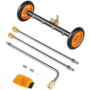 VEVOR 16" Pressure Washer Undercarriage Cleaner, Stainless Steel Surface Cleaner for Pressure Washer, 4000 Max PSI, Angle Adjustment Gear, 4 Spray Nozzles, 2 Extended Wands for Driveway, Patio, Deck