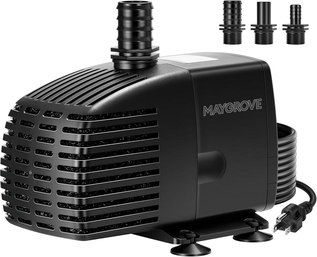 Submersible Water Pump, 880 GPH Water Pump with Sponge Filter, 10 ft High Lift, 3 Outlet Adapters For Aquarium, Pond, Fountain, Hydroponics