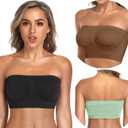 ANGOOL Strapless Comfort Wireless Bra with Slip Silicone Bandeau Bralette Tube Top (Small, Black+oxide+green)