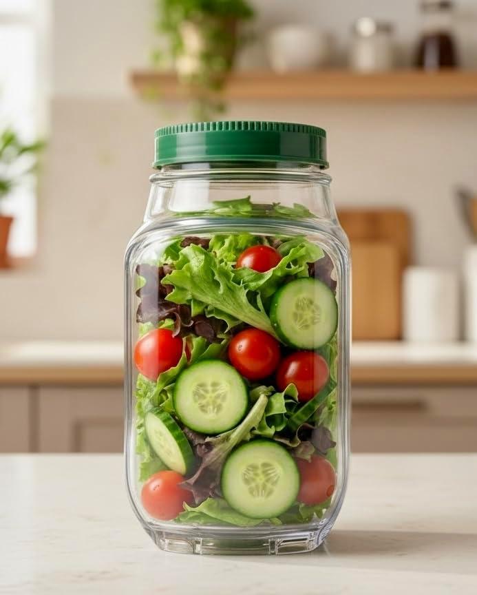 Salad Pod with Side Opening  Leakproof Salad Container for Lunch with Dressing Cup, Portable Mason Style Jar Bowl for Meal Prep, Travel, Work and Fresh Jar Storage On-the-Go
