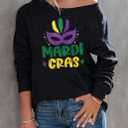 Roshop St Patricks Day Sweatshirt Women Loose Baggy Off Shoulder Lucky Irish Shamrock Long Sleeve Sweatshirts (Black, XXXL)