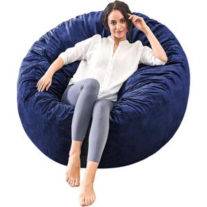 Bean Bag Chairs - Memory Foam Furniture BeanBag Chair - Kids/Teens Sofa with Soft Micro Fiber Cover - Round Fluffy Couch for Living Room Bedroom College Dorm (Medium, Navy)