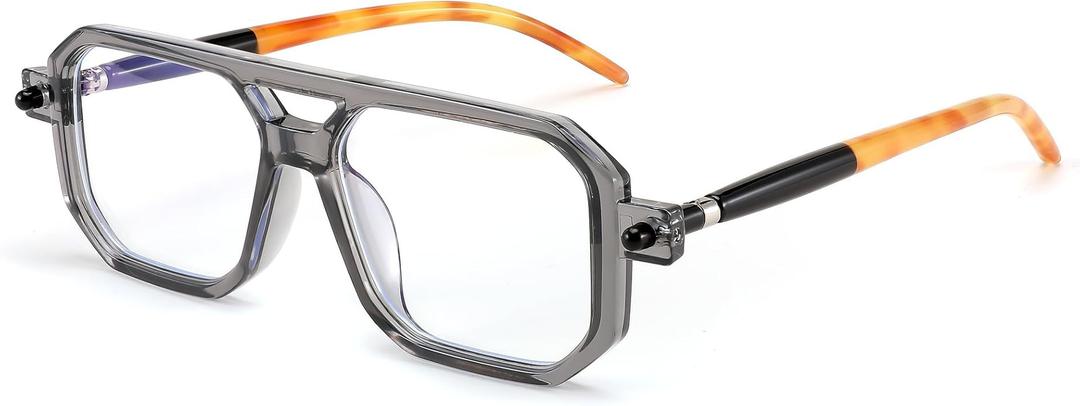 FEISEDY Reading Glasses Vintage Square Blue Light Blocking Glasses Women Men 70s Flat Aviator Glasses B0090, +3.00