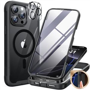 Miracase Magnetic for iPhone 16 Pro Max Case 6.9'' [Compatible with MagSafe] Full-Body Phone case with Built-in Glass Screen Protector& Camera Protector, Drop Proof 16 Pro Max Cover, Black