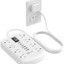 2 Prong Power Strip, 3 to 2 Prong Outlet Adapter, 1700J 2 Prong Surge Protector 5ft Extension Cord with Thin Flat Polarized Plug, 8 AC & 6 USB, Wall Mount for Non-Grounded Outlet, Ideal for Old House