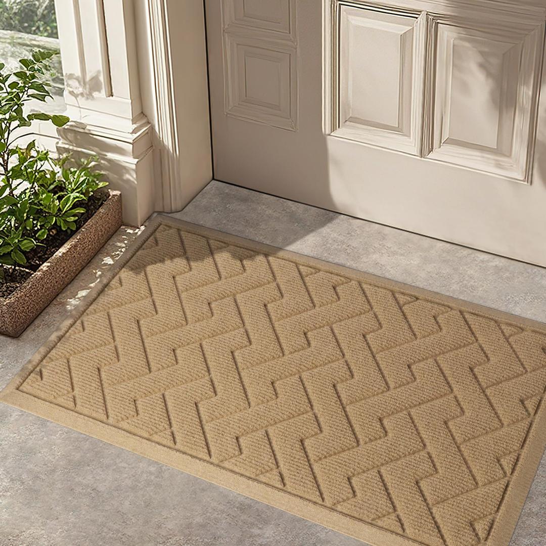 LEKEEPGO Door Mat Outside Entrance, Absorbent Indoor Outdoor Front Door Mats, Muddy Dirt Resist Outdoor Doormat, Non Slip Backing Low Profile Entryway Entry Floor Welcome Mat, 31.5"x47", Beige