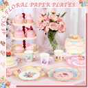 NatNarr 48 Pcs Floral Tea Party Paper Plates, 9 inch Disposable Vintage Paper Plates Garden Party Decoration for Birthday Baby Shower Bridal Wedding