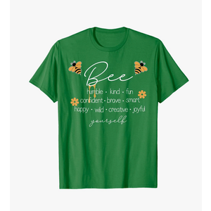 Women Cute Bee Graphic Tee Shirts Short Sleeve Inspirational Funny Letter Print Summer Loose Tee Tops (L)