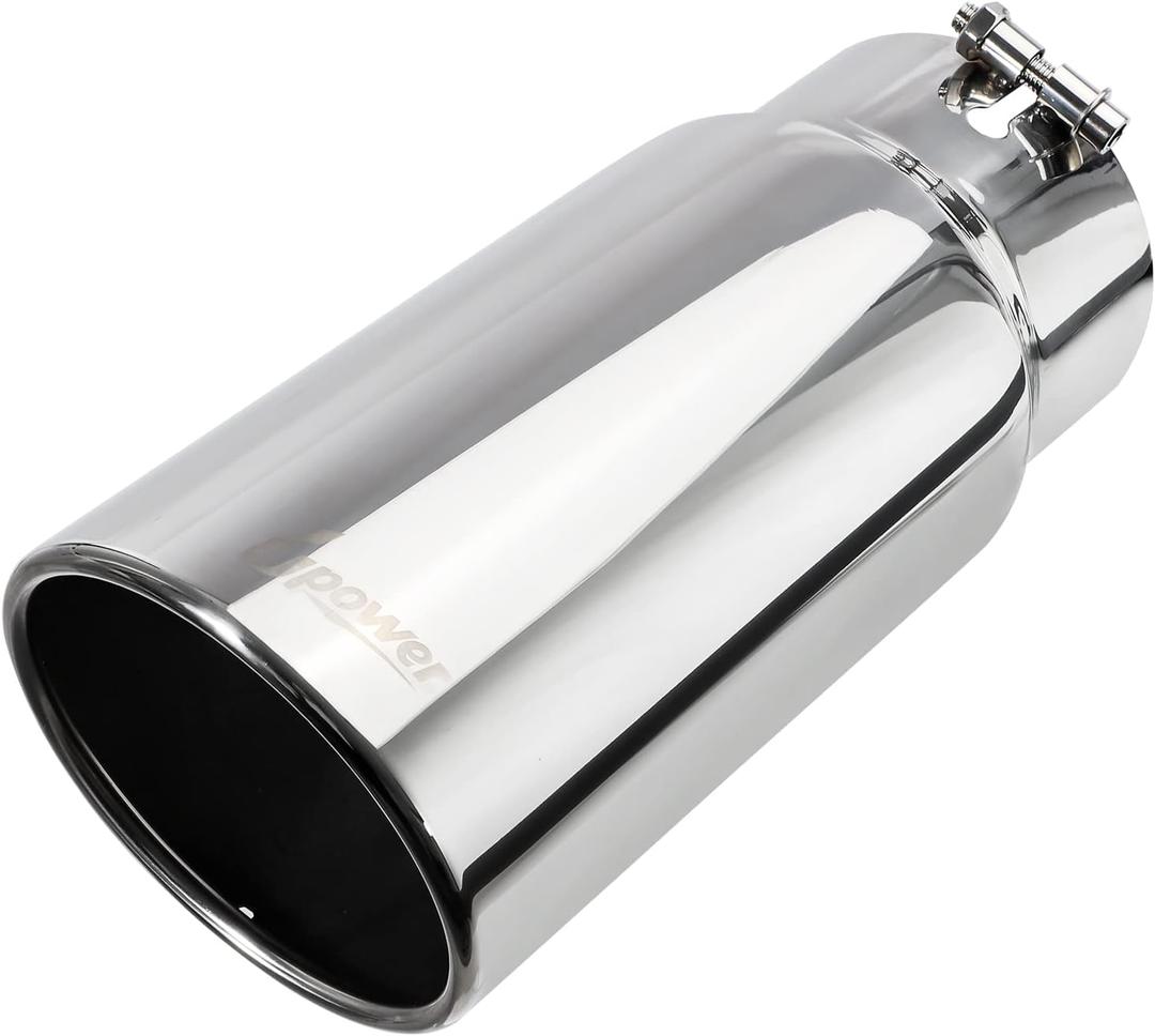 Upower Universal Diesel Trucks Car Exhaust Tip 4 Inch Inlet 6" Outlet 15" Long Stainless Steel Bolt-On (Silver)