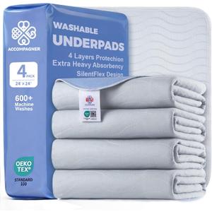 Accompagner Waterproof Reusable for Adults and Pets Washable Pee Pads for Dogs Changing Pad Large Dog Bed Size Adults Incontinence Bed Pads - Non-Slip Leak-Proof (Pearl Gray, 24"x24"(Pack of 4))