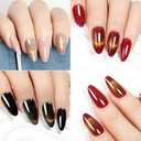 Press On Nails Almond- Fall Pink Red Black Medium Almond, Reusable Nails Press Ons, Fake Nail with Adhesive Tabs, 12 Sizes 24 Pcs Nail Kit with 1 Prep Pad, 1 Manicure Stick, 1 Mini File (3Pcs)