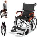 Lightweight Foldable Wheelchair,Transport Wheelchair with Handbrakes Self-Propelled for Seniors Adjustable Leg Rest & Footrest 220lbs Weight Capacity