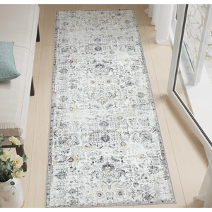jinchan Kalen Runner Rug 2x6 Washable Area Rug Soft Vintage Hallway Indoor Floor Mat Thin Retro Distressed Carpet Blue Floral Country Non Slip Bathroom Kitchen Bedroom Living Room
