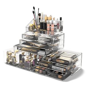 Readaeer Makeup Cosmetic Organizer Storage Drawers Display Boxes Case with 12 Drawers(Clear) (9.4 x 5.4 x 15.9 inches)