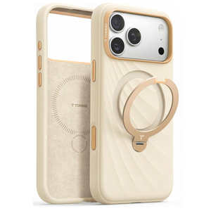 TORRAS Q3 Wind Flow for iPhone 17 Pro Max Case Liquid Silicone, Fit for MagSafe, 360 Spin Magnetic Stand, Soft Grip, Camera Control, Protective Case for iPhone 17 Pro Max Case with Stand, Cream Sand