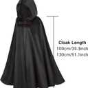 Adults Medieval Hooded Cloak for Renaissance Fair Halloween LARP | Hobbit Warrior Witch Wizard Knight Cosplay Cape, World Book Days Role-Play Costume, Comic-Con Outfit, Retro Masquerade Party (Black)