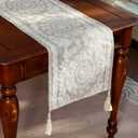 ARTABLE Linen Boho Table Runner Wood Bead Tassel Dresser Scarf 14x108Inch