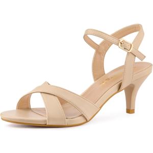 Allegra K Women's Cross Straps Kitten Heel Sandals (9.5, Nude)