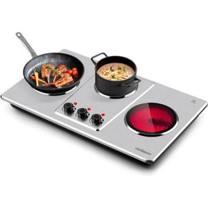 Cusimax Hot Plate Electric,Countertop Infrared Triple Burner with 7″ Ceramic Glass Cooktop,Electric Hot Plate for Cooking,11 Level Temperature Setting