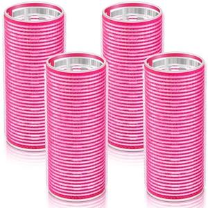 WILLBOND 4 Pcs Long Hair Rollers for Bangs Aluminum Core Curlers Thermal Self Grip Roller for Long and Medium Hair Women Hairstyle(4.7 x 2 Inch,Rose Red)