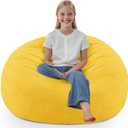 2FT Bean Bag Chair, Comfy Bean Bag Chairs with Memory Foam Filled, Fluffy Beanbag Sofa with Dutch Velvet Cover, Teardrop BeanBag Chairs for Living Room, Playroom - Lemon (2FT-28"x28"x22")