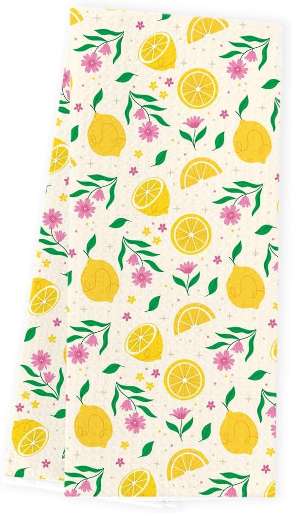 Yellow Lemon Kitchen Towels Summer Dish Towels Kitchen Decor Summer Gifts for Women Men Hostess Friends Waffle Weave Tea Hand Towel for Farmhouse Home Decor 14 x 23 Inches