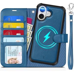 TUCCH Detachable Case Wallet for iPhone 17 (6.3") 2025, Wrist Strap | 4 Card Slots RFID Blocking | Wireless Charging | Stand | 2-in-1 Magnetic | PU Leather | Shockproof Folio Cover | Light Blue