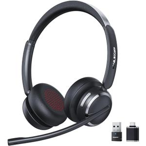 Wireless Headset with Mic for Work, USB A/C Dongle, Bluetooth 6.0 Headset with AI Noise Cancelling Microphone, Wireless Headphones with Mic Mute & 65H, Wireless Headset for PC/Computer/Laptop/Teams