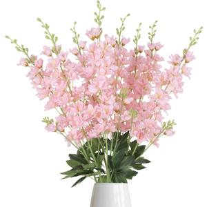 8PCS Delphinium Artificial Flowers 33.5'' Larkspur Silk Flowers Tall Pink Long Stem Artificial Flowers for Wedding Table Centerpieces Home Garden Decor(Light Pink)