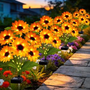 Solar Garden Lights Outdoor, 4 Pack Solar Sunflower Lights with 18 Head 3.4 Inch Flowers, Waterproof Flowers Light Fall Decor Auto ON/Off for Garden Yard Patio Backyard, Gifts for Mom Women
