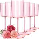 Ciaell 12 Pack Pink Plastic Wine Glasses - 10 Oz Disposable Wine Glasses with Stem for Parties & Weddings & Poolside & Outdoors & Camping & Mother's Day