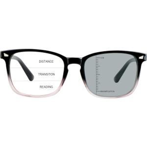Vintage Square Progressive Multifocal Presbyopic Glasses, Photochromic Gray Sunglasses for Men Women Readers (+0.00/+1.25 Magnification) (Black Purple)