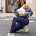 KevaMolly High Waist Leggings for Women Tummy Control Yoga Pants with Pockets Running Athletic Workout Leggings 4 Way Stretch (Blue)