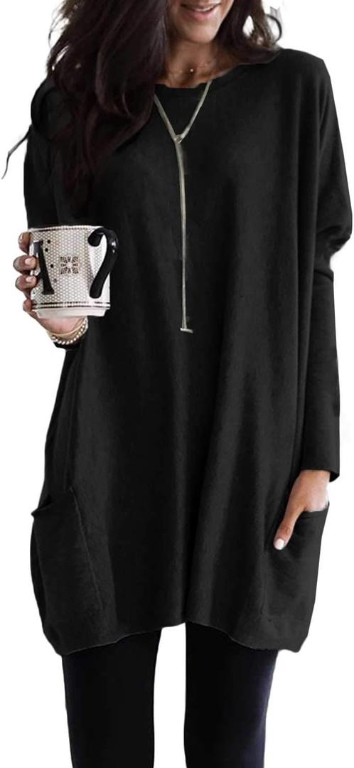 Dokotoo Womens Spring Fall Outfits Casual Long Sleeve Shirts Fashion Tunic Tops for Women Loose Fit Dressy (XL, B Black)