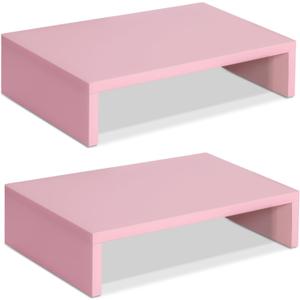 TEAMIX Pink Monitor Stand Riser-2 Pack,Wood 2 Tier Adjustable Monitor Stand Dual Monitor Riser for 2 Monitors/Laptop/PC Computer Stand for Desk