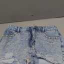 Jegsnoe Women Beads Ripped A-Line Denim Shorts Summer High Waist Slim Frayed Wide-Leg Shorts L