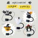 5PCS Halloween Straw Toppers 10mm, Silicone Straw Tips Covers Caps for Tumblers Stanley Straws - Stanley Cup Accessories Tumbler Accessories (Hallows Black)