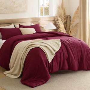 Bedsure Queen Comforter Set, Dark Red Soft Prewashed Bedding for All Seasons, 3 Pieces GentleSoft Bed Set, 1 Lightweight Comforter (90"x90") and 2 Pillowcases (20"x26")