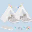 wilwolfer 1 Pack Teepee Tent for Kids with Inflatable Airbed, Indoor Play Tent Foldable for Boys Girls Party Sleepover Slumber Gifts Toy