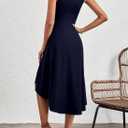 Happy Sailed Women's Summer Dresses Sleeveless Ruched Waist A Line High Low Midi Cocktail Dress(Waist Tight,Please Size Up) (Blue, L)