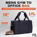The FTL Lite Mens Gym to Office Bag - 17L Briefcase Gym Bag Hybrid with Shoe Compartment & 16" Laptop Sleeve - Executive Daily Carry & Overnight Duffel for Athletic Business Pros - Kenmare Black, Medium