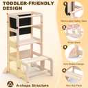 Toddler Kitchen Step Stool, 4-in-1 Foldable Standing Tower with Blackboard, Toddler Step Stool for Bathroom Sink, Kitchen Counter, Ages 18 Months+, 1-3 Year Old Boy Girl Gifts