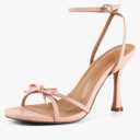 iiimmu Women's Bow Heels 4 IN Stiletto Heeled Sandals for Women Round Open Toe Sandals Elegant Summer Heels Soft PU Leather/Faux Suede 6