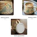 13oz Cute Ceramic Coffee Mugs, Individually Handmade Floral Pottery Cup, Microwave Safe Vintage Drinkware Gifts for Women (Summers Whisper with Lid and Spoon)