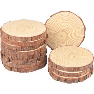 12 PCS 6.3-7.1 Inch Natural Wood Slices, Unfinished Pine Wood Circles with Barks for Coasters, DIY Crafts, Christmas Rustic Wedding Ornaments and Centerpieces,by GNIEMCKIN.