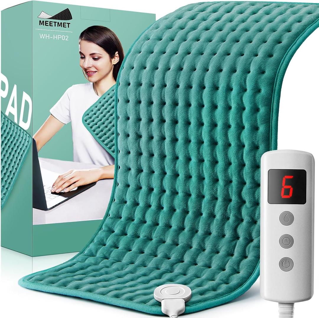 Electric Heating Pads for Back Neck Shoulder Pain Relief, Gifts for Women, Men, Mom, Dad, Christmas, Mothers Day, Fathers Day with Auto Shut Off & 6 Heat Settings, Moist Dry Heat Options (12'' x 24'', Deep Green)