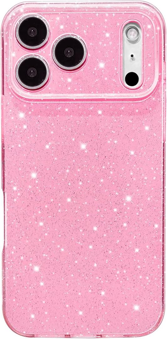 Hython Case for iPhone 17 Pro Case Glitter Cute Sparkly Shiny Bling Sparkle Phone Cases 6.3", Thin Slim Fit Soft TPU Bumper Shockproof Rubber Protective Cover for Women Girls Girly, Bright Pink