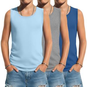 Oakgarden 3 Pack Boys Tank Tops | Sleeveless, Summer T-Shirts, Athletic Muscle Shirts, Soft, Undershirts, Slim Fit, Toddler Youth, Age 3-16